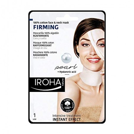 Iroha Nature Maschera viso e collo in Cotone con Perla e Acido Ialuronico, 1 unità