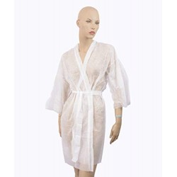 KIMONO MONOUSO ESTETISTA BIANCO O NERO IN TNT CON CINTURA 10 PZ ESTETICA (BIANCO 10pz)
