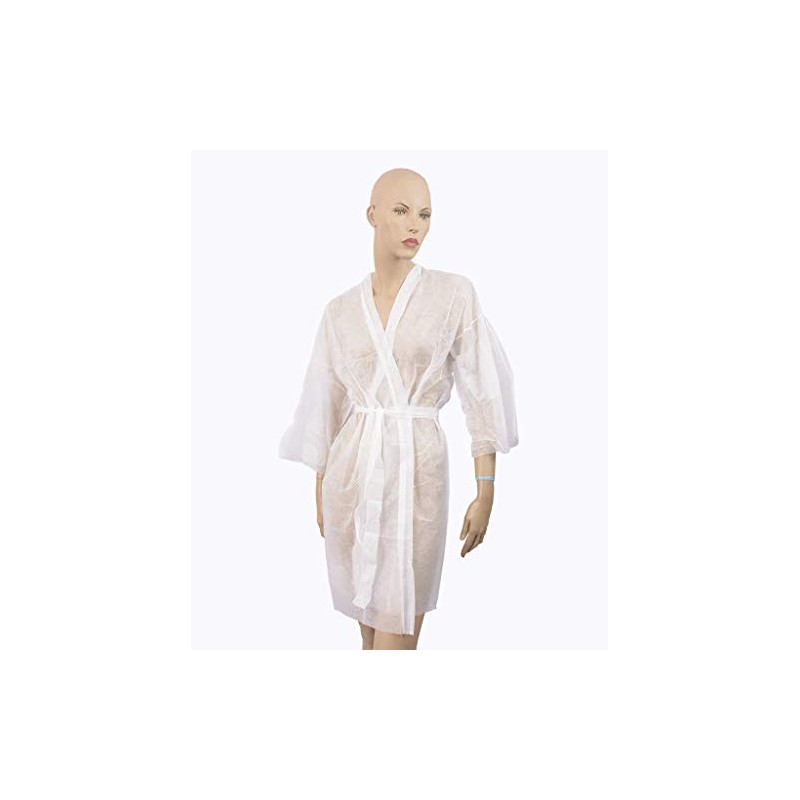 KIMONO MONOUSO ESTETISTA BIANCO O NERO IN TNT CON CINTURA 10 PZ ESTETICA (BIANCO 10pz)
